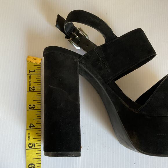 Platform Block Heel Sandals Black Suede  EU 37 US 6 Y2K Heel Party Shoe - Picture 8 of 10